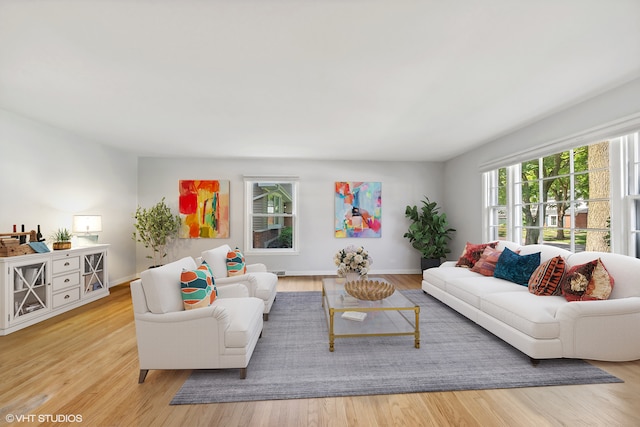 living room with light hardwood / wood-style floors