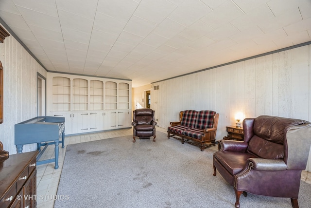 sitting room with wooden walls