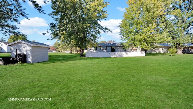 view of yard with a storage unit