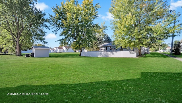 view of yard with a storage shed