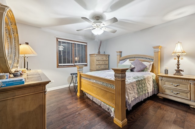 bedroom featuring dark hardwood / wood-style flooring and ceiling fan