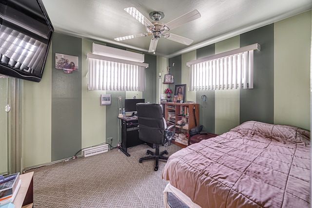 bedroom with carpet flooring, multiple windows, and ceiling fan