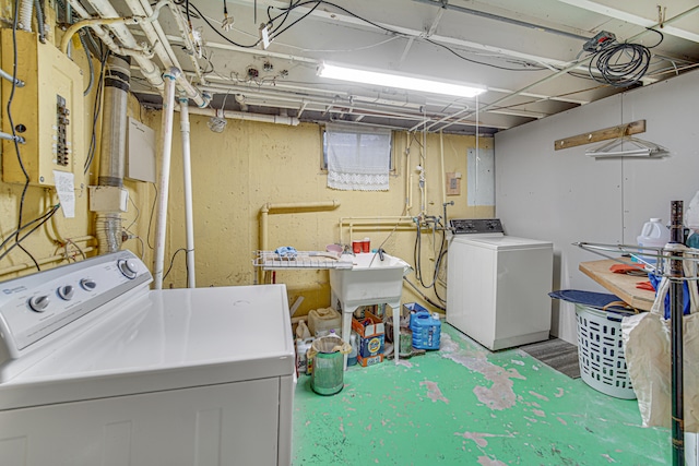 laundry area featuring electric panel and washer and dryer