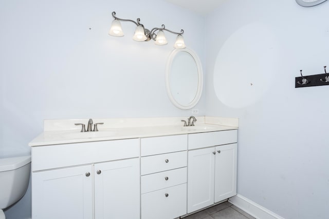 bathroom with tile patterned floors, vanity, and toilet