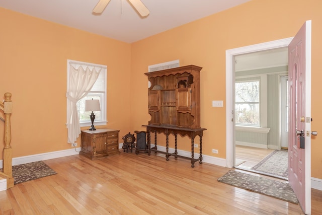 miscellaneous room featuring light wood-type flooring and ceiling fan