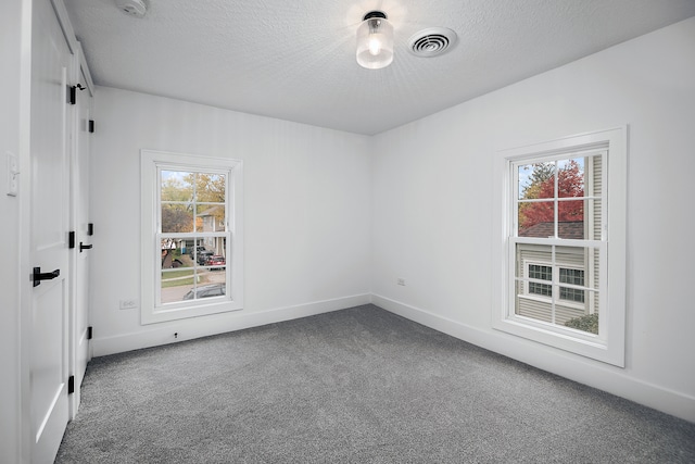 spare room with carpet and a textured ceiling