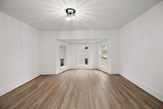 empty room featuring wood-type flooring and a textured ceiling