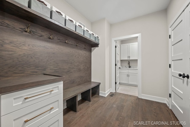 mudroom featuring sink and dark hardwood / wood-style floors