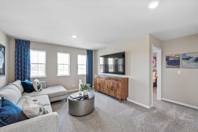 living room with light carpet