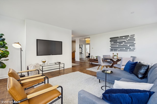 living room with dark wood-type flooring