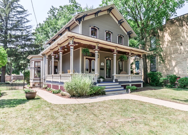 view of front of property featuring a porch and a front lawn