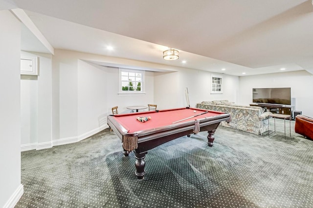 game room featuring carpet floors and pool table