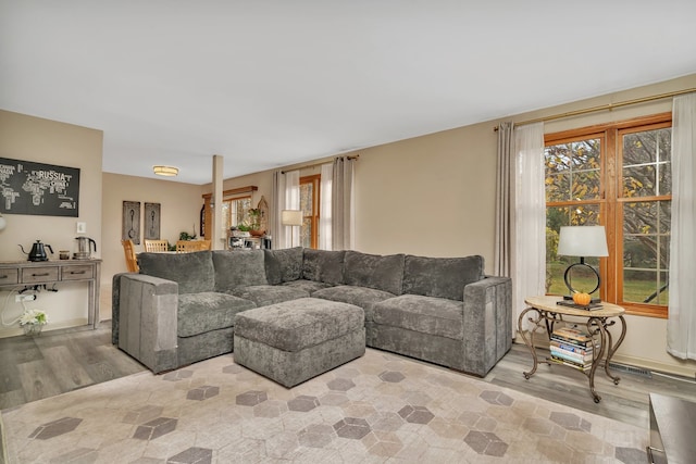 living room featuring light wood-type flooring