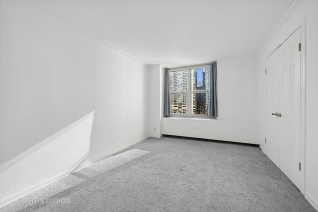 carpeted empty room featuring crown molding