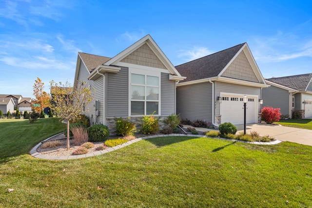 craftsman-style home with a front yard and a garage