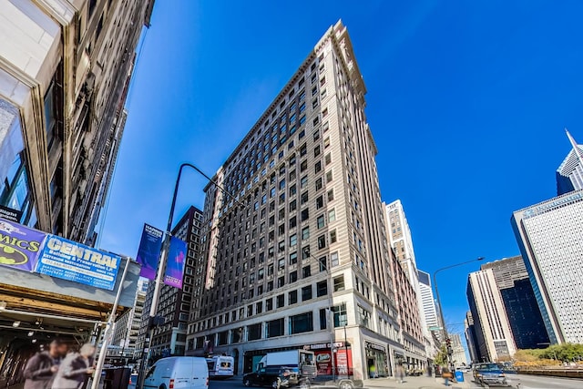 view of building exterior with a city view