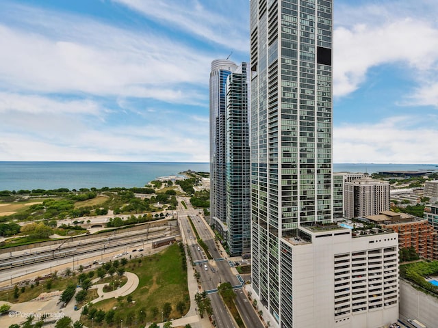 view of building exterior featuring a water view