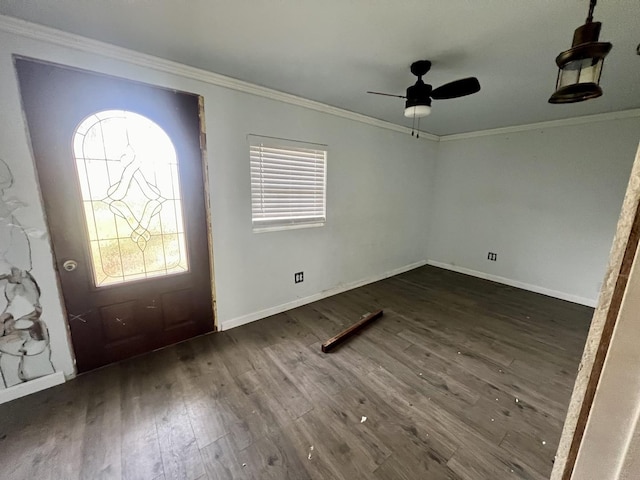 500 E 12th St, Georgetown, IL 61846 - foyer featuring plenty of natural light, crown molding, ceiling fan, dark wood-style flooring, and baseboards