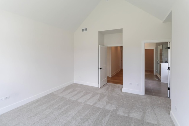 12205 Sinclair Dr, Plainfield, IL 60585 - unfurnished bedroom featuring high vaulted ceiling, carpet, and baseboards