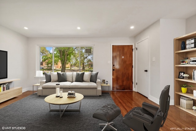 living room featuring dark wood-type flooring