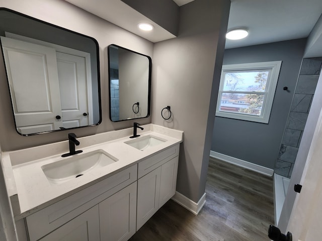 bathroom featuring wood-type flooring and vanity