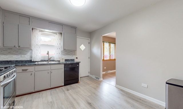 kitchen featuring a wealth of natural light, decorative backsplash, and dishwasher