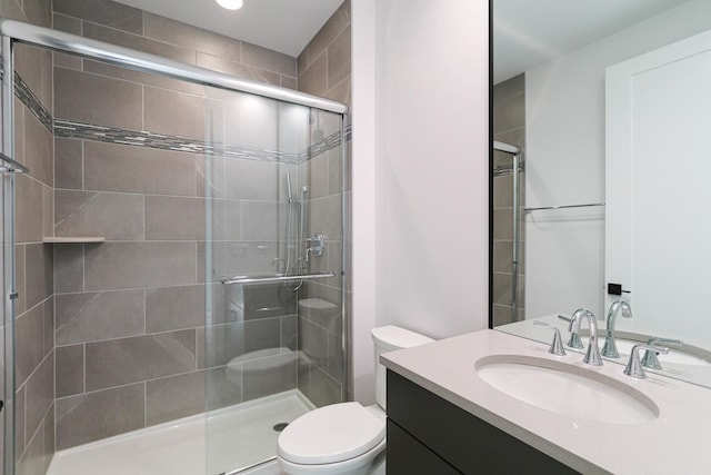 26327 Baxter Dr, Plainfield, IL 60544 - full bathroom featuring toilet, vanity, a shower stall, and recessed lighting