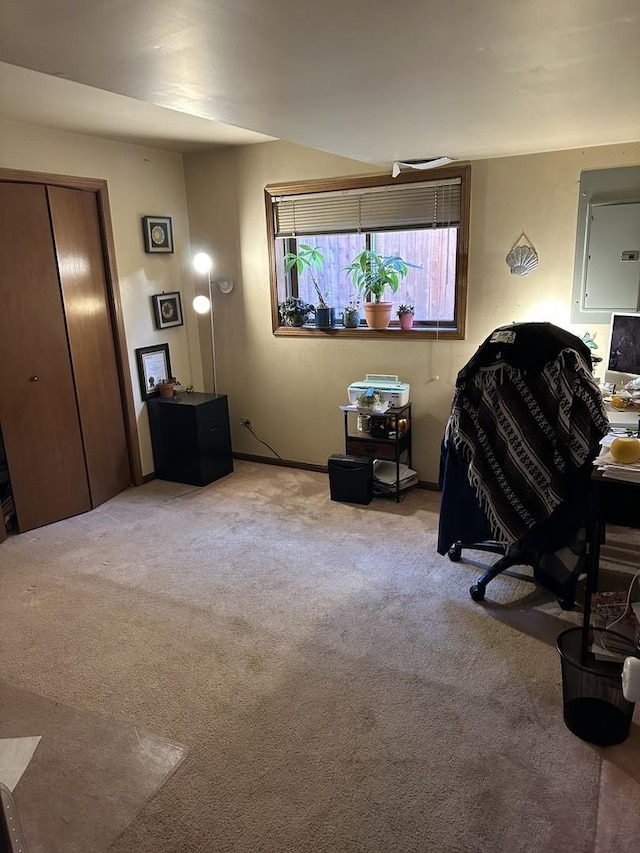 view of carpeted home office