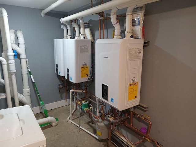 utility room featuring tankless water heater