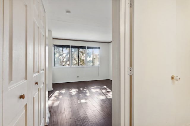 hallway with dark wood-type flooring