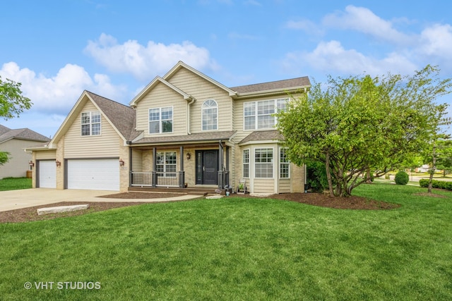 view of front of home featuring a porch and a front lawn