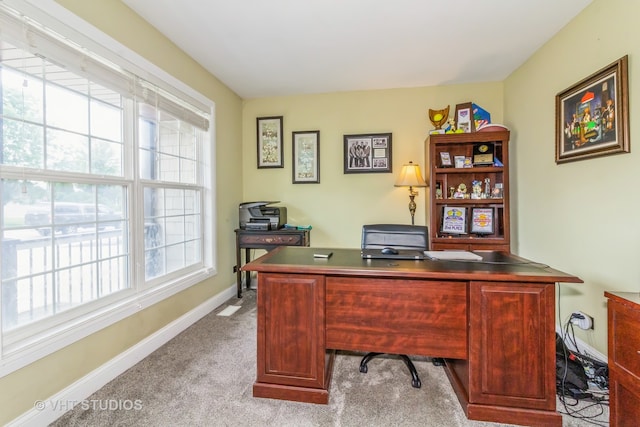 view of carpeted home office