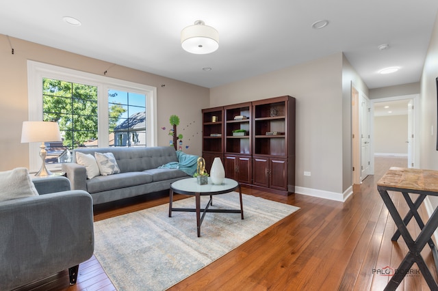 living room with dark wood-type flooring