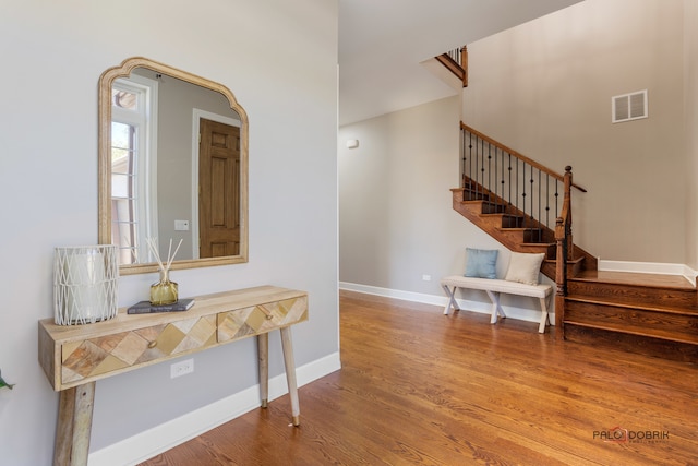 foyer with wood-type flooring