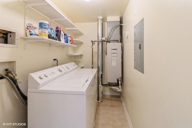 3135 Town Square Dr Unit 106, Rolling Meadows, IL 60008 - washroom with washer and clothes dryer, electric panel, water heater, and light tile patterned flooring
