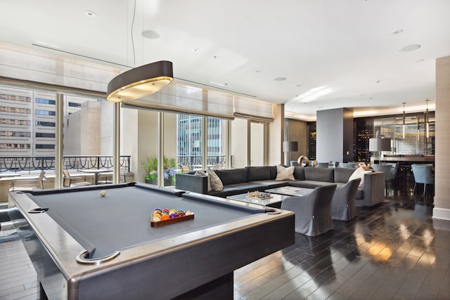 recreation room featuring dark hardwood / wood-style floors and billiards