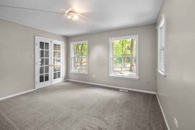 carpeted spare room with french doors and a wealth of natural light