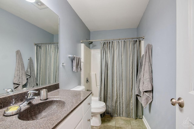 full bathroom with vanity, toilet, and shower / tub combo with curtain