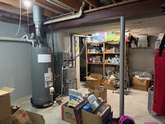 basement featuring gas water heater