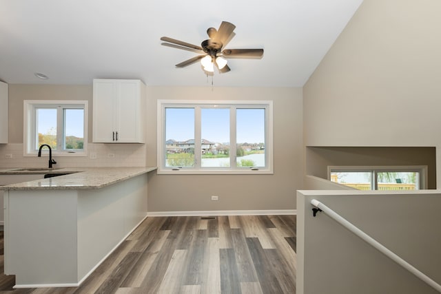 kitchen featuring white cabinetry, plenty of natural light, decorative backsplash, and kitchen peninsula