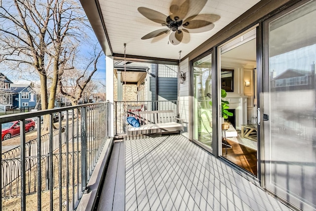 balcony with ceiling fan