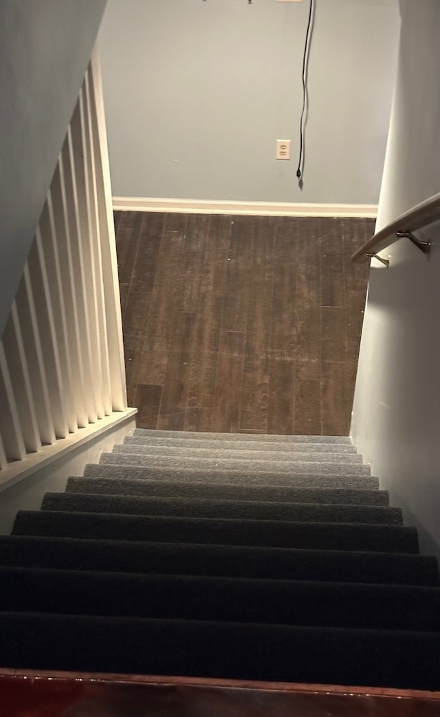 staircase with wood-type flooring