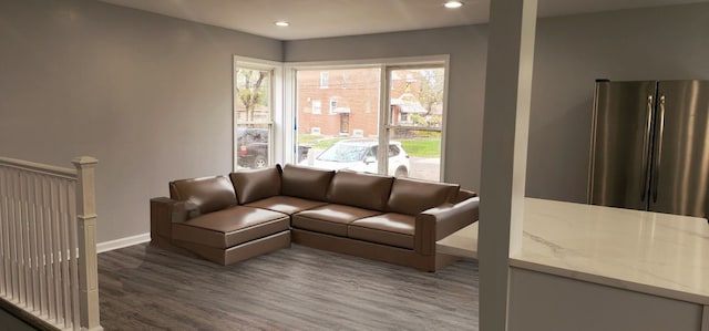 living room with dark hardwood / wood-style floors