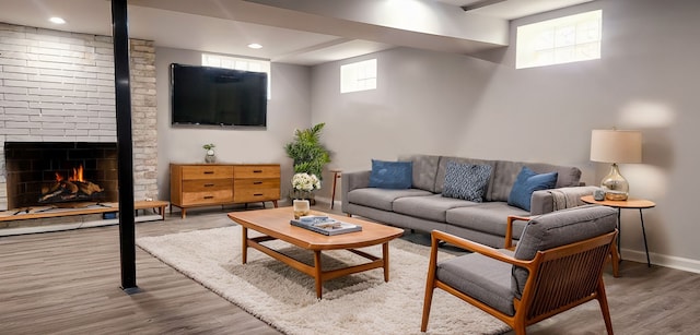 living room with hardwood / wood-style floors