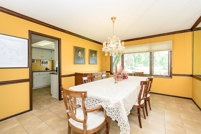 1385 Montgomery Dr, Deerfield, IL 60015 - dining area featuring a chandelier, crown molding, and light tile patterned flooring