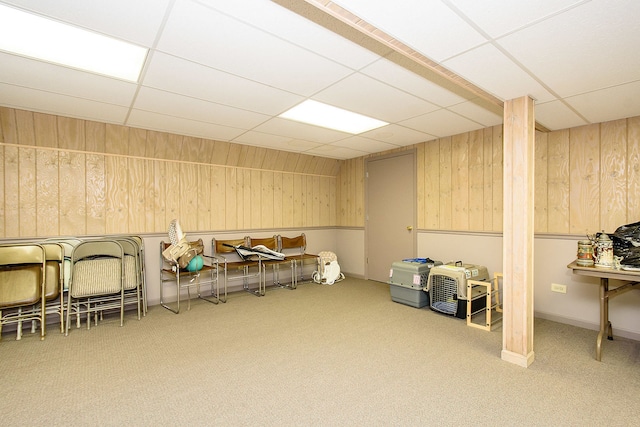 1385 Montgomery Dr, Deerfield, IL 60015 - game room with carpet floors, wood walls, and a drop ceiling