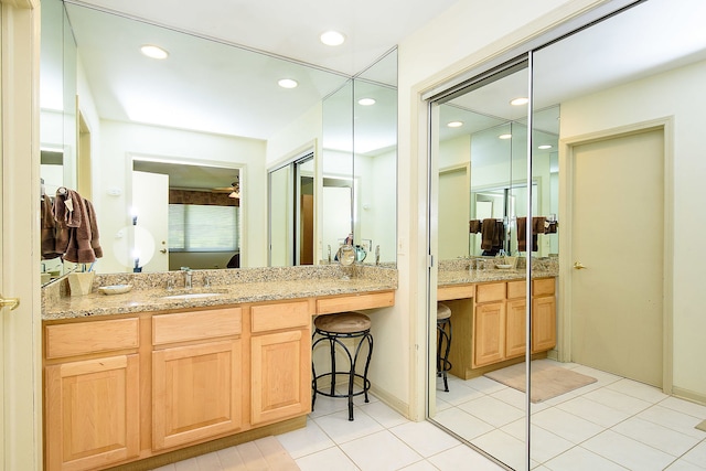 1385 Montgomery Dr, Deerfield, IL 60015 - full bathroom with vanity, recessed lighting, and tile patterned floors