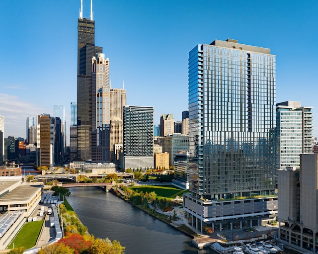 view of city with a water view