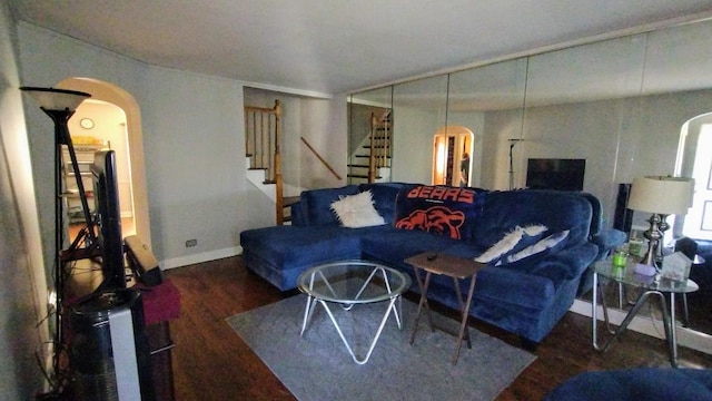 living room featuring dark hardwood / wood-style flooring