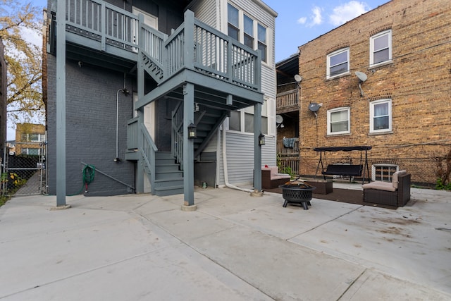 view of patio / terrace with a fire pit